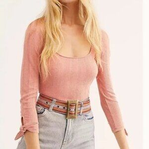 FREE People Move On Bodysuit tied cuff in Blush baby pink Size S